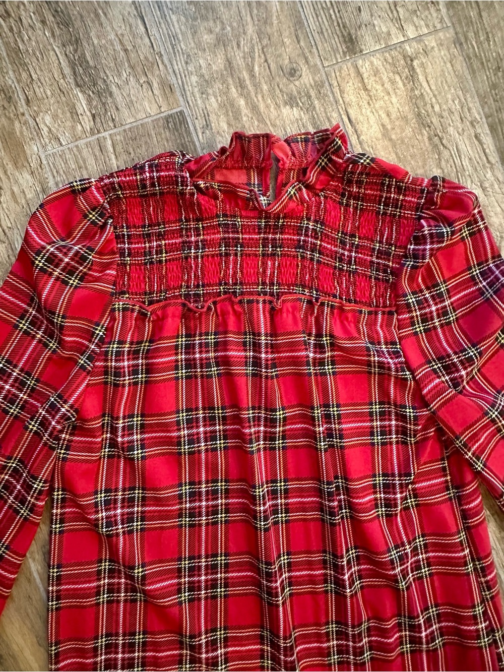 NWOT Red Plaid Ruffle Hem Smocked Dress - Picture 3 of 7